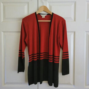 Exclusively Misook Red and Black Open Cardigan Shoulder Pads Women's Medium
